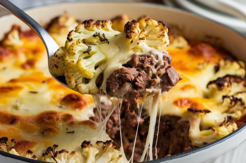 Cheesy Ground Beef & Cauliflower Casserole