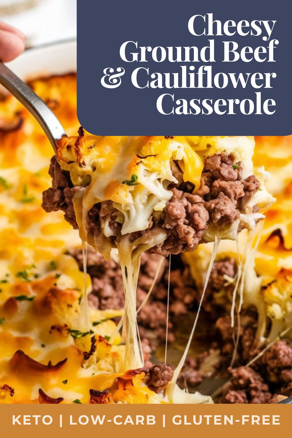 Cheesy Ground Beef & Cauliflower Casserole, a spoonful of low carb, gluten free that is a great Keto dinner recipe.