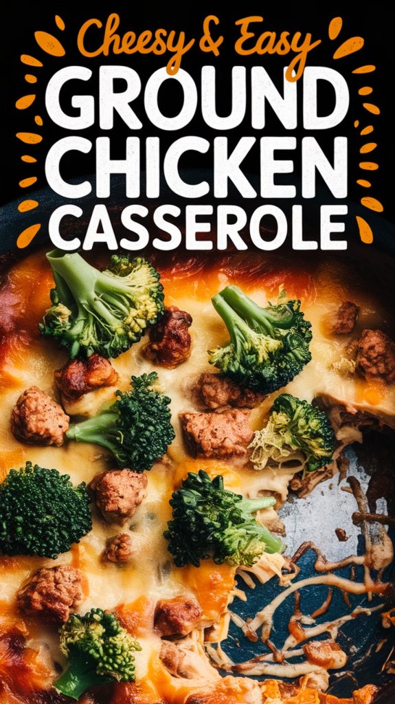Cheesy Ground Chicken and Broccoli Casserole. Easy dinner ideas for busy weeknights.