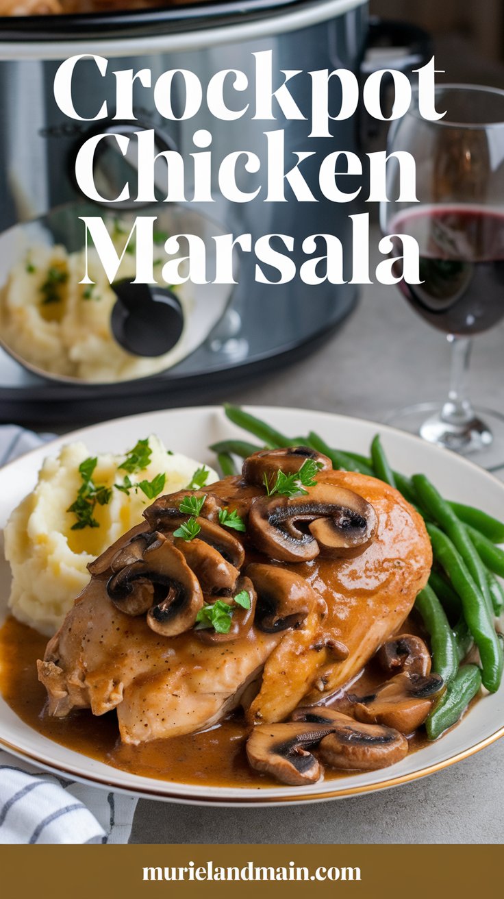 A plate of Chicken Marsala_Easy dinner recipes for slow cooker.