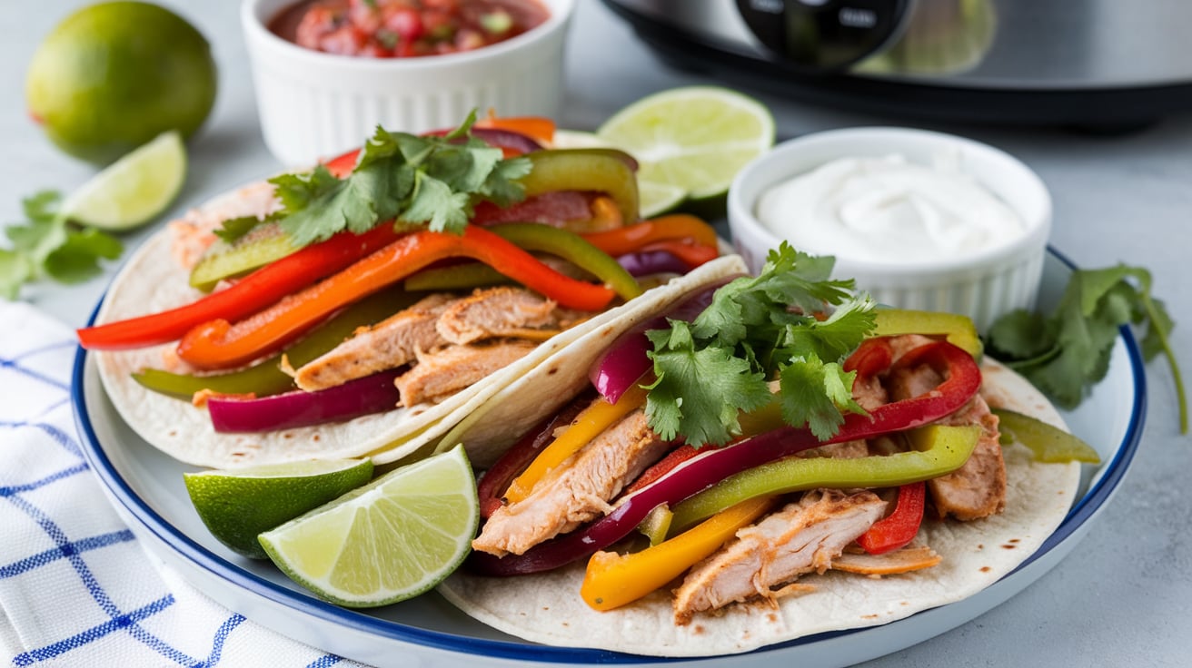 Crockpot Chicken Fajitas are an easy, flavorful dinner made with tender chicken, bell peppers, onions, and zesty fajita spices. Perfect for tacos, rice bowls, or a family fiesta!