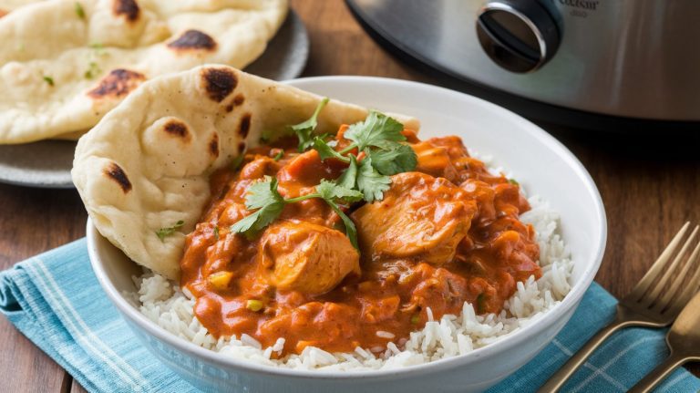 A plate of Crockpot Chicken Tikka Masala