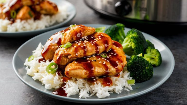 Plate of Crockpot Honey Garlic Chicken