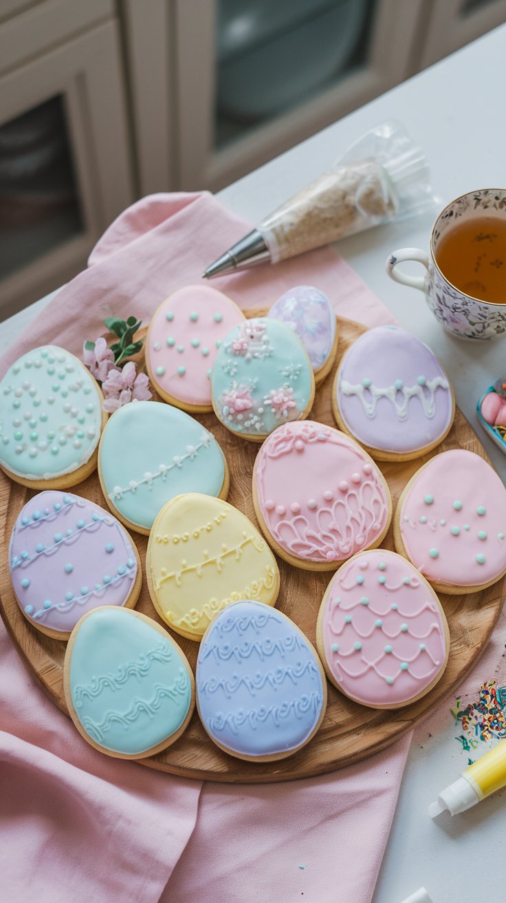 Plate of freshly frosted Easter Egg Sugar Cookies