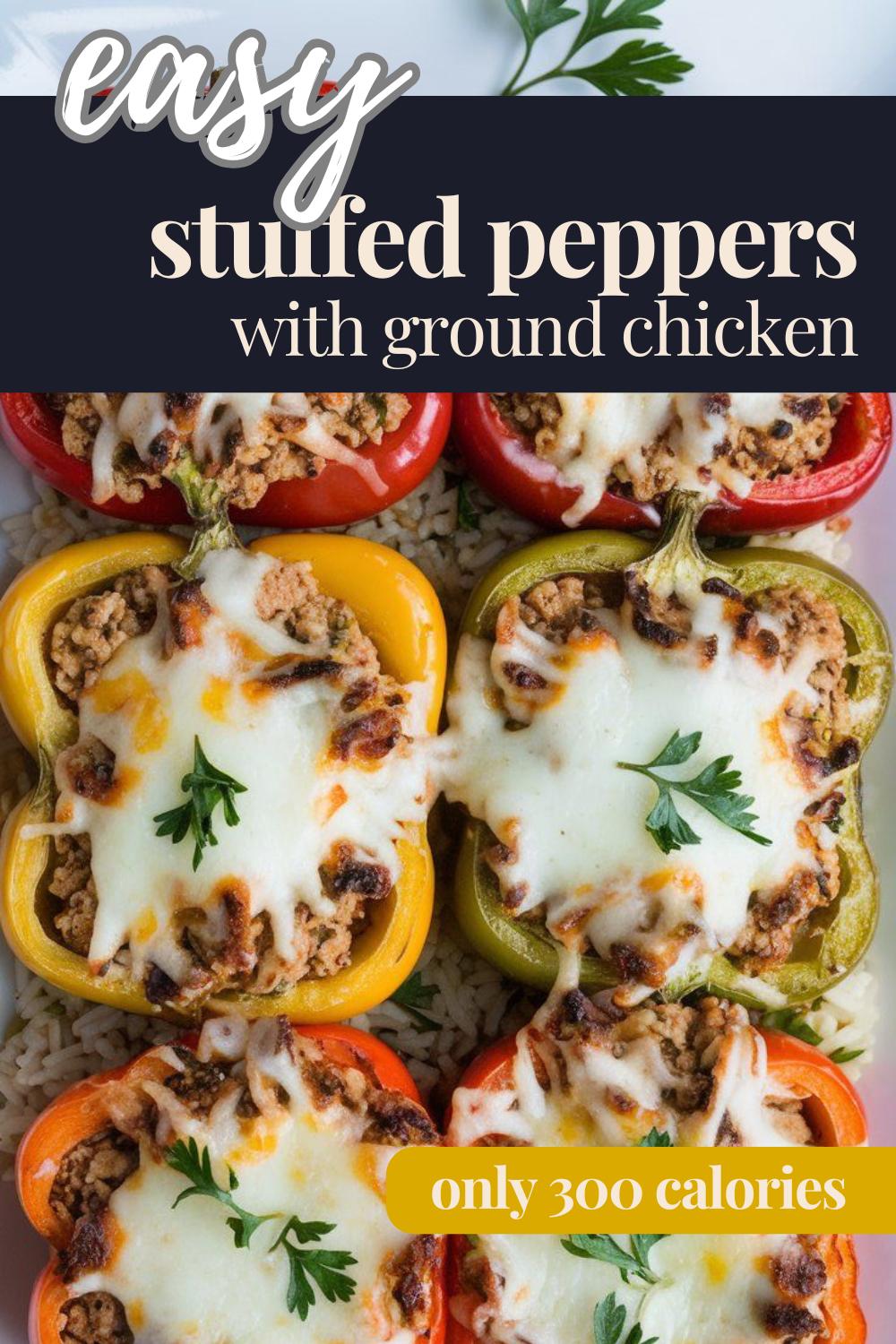 Colorful Ground Chicken Stuffed Bell Peppers on a serving platter.