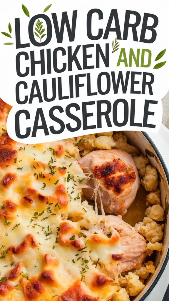 Low Carb Ground Chicken and Cauliflower Rice Casserole ready to be served on table.