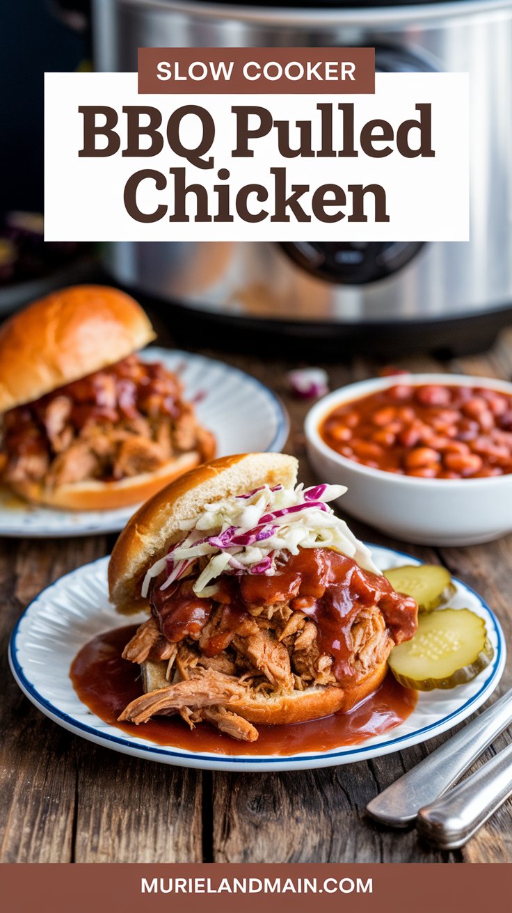 Slow Cooker BBQ Pulled Chicken is tender, juicy, and packed with smoky-sweet flavor. Perfect for sandwiches, tacos, or over rice, this easy recipe is a family favorite.