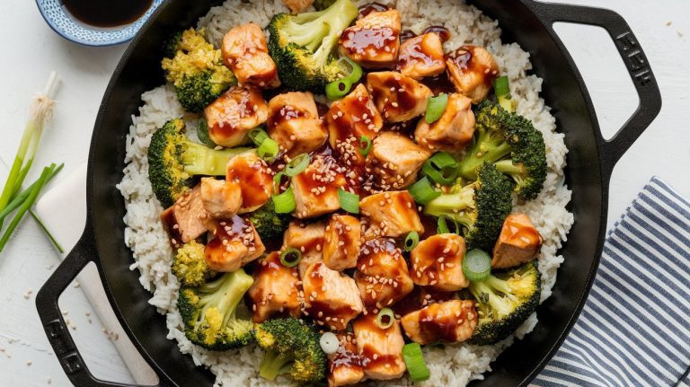 Teriyaki Chicken Skillet Casserole with Broccoli (Low Calorie High Protein)