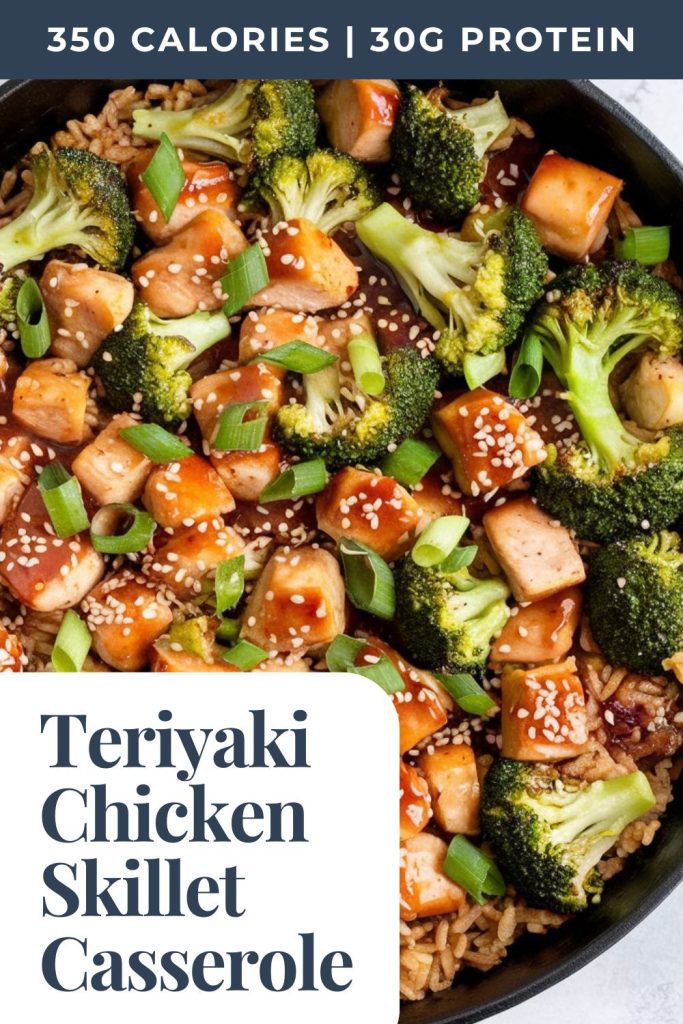 Teriyaki Chicken Skillet Casserole with Broccoli, a low calorie high protein dinner recipe.