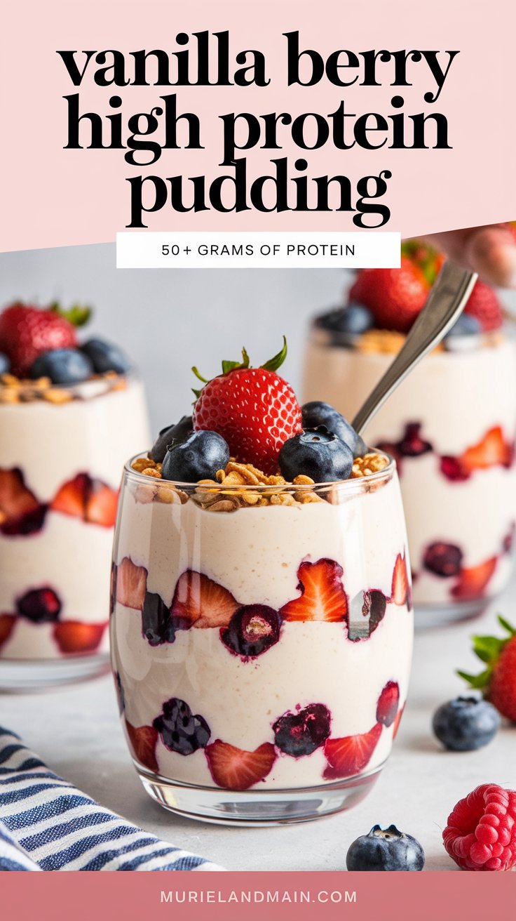 Vanilla Berry High Protein Pudding recipe_high protein desserts with 40 to 50 grams of protein
