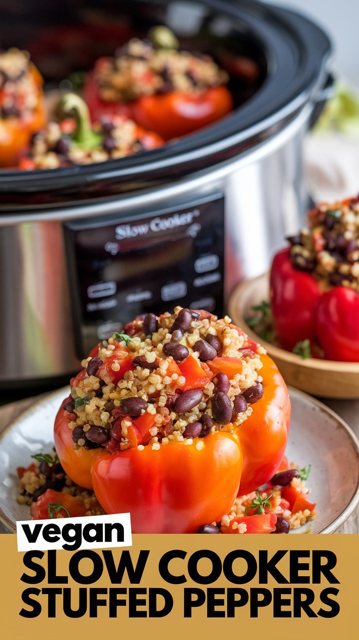 Vegan Slow Cooker Stuffed Bell Peppers