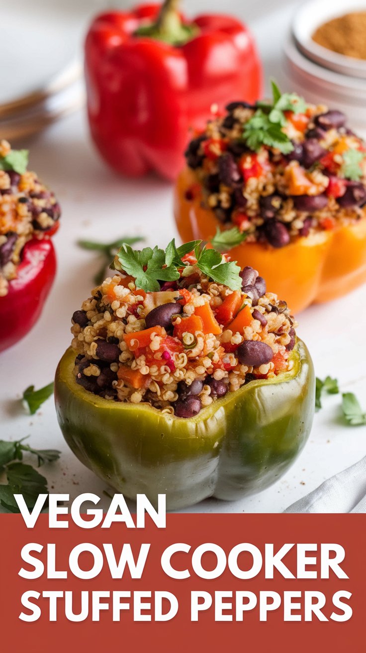Vegan Slow Cooker Stuffed Bell Peppers on a serving plate.