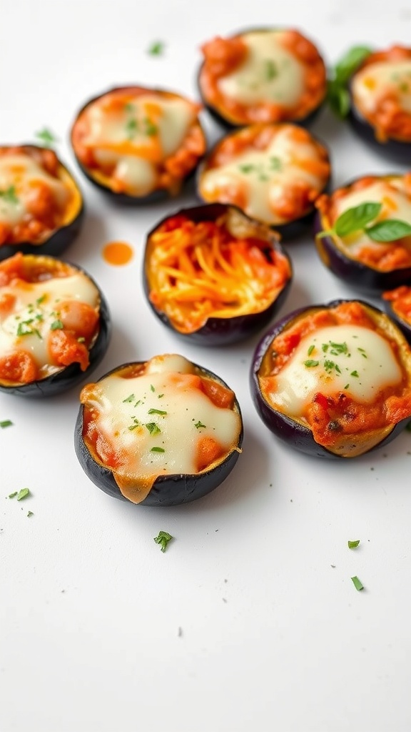Deliciously plated Eggplant Parmesan Bites ready to enjoy.