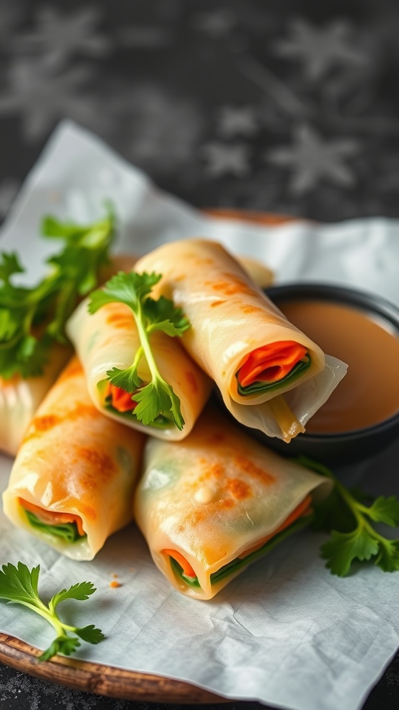 Fresh vegetable spring rolls with peanut sauce